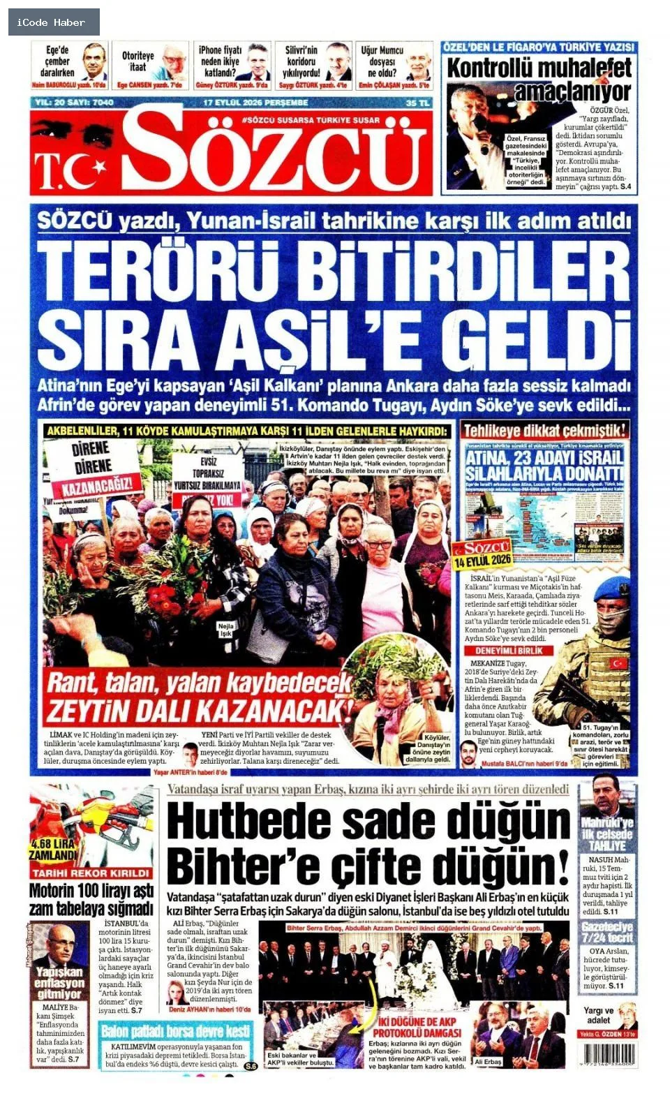 Tarladan sofraya uzanan yol bitmiyor! Vurguncuların saadet zinciri - 17 Eylül 2026 gazete manşetleri