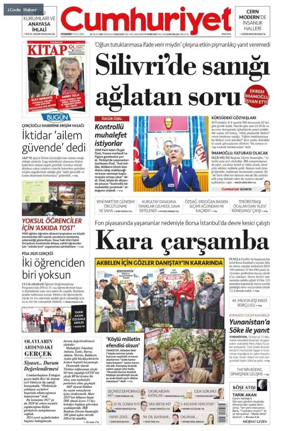 Tarladan sofraya uzanan yol bitmiyor! Vurguncuların saadet zinciri - 17 Eylül 2026 gazete manşetleri