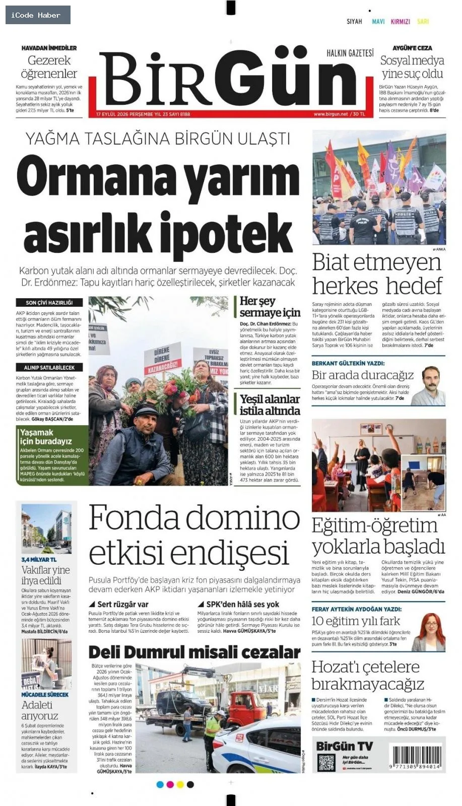 Tarladan sofraya uzanan yol bitmiyor! Vurguncuların saadet zinciri - 17 Eylül 2026 gazete manşetleri