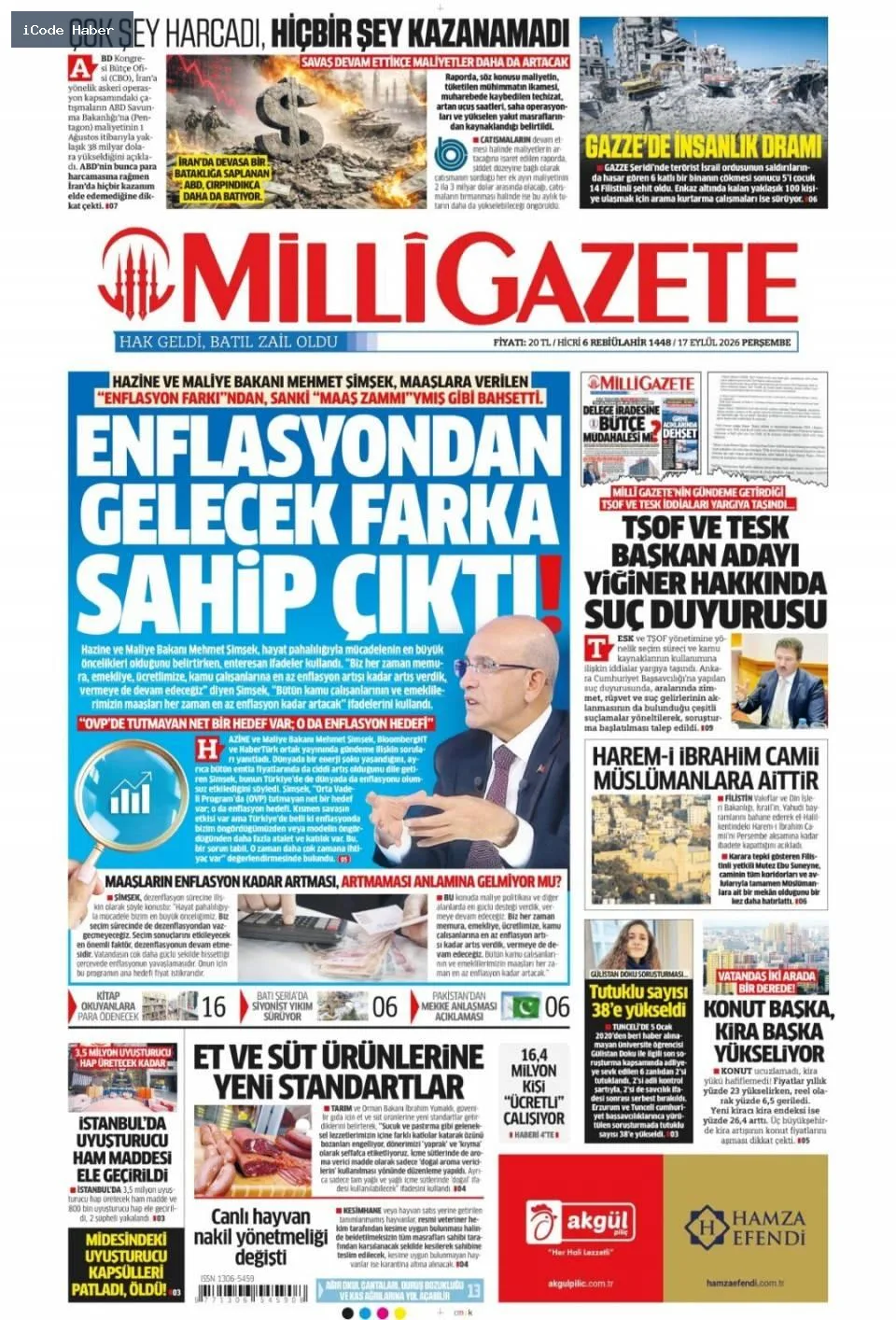 Tarladan sofraya uzanan yol bitmiyor! Vurguncuların saadet zinciri - 17 Eylül 2026 gazete manşetleri