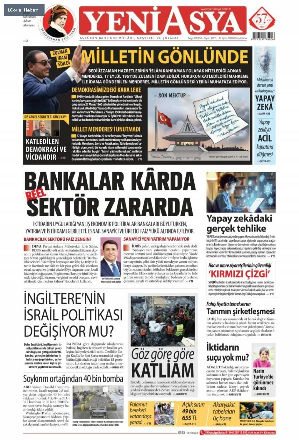 Tarladan sofraya uzanan yol bitmiyor! Vurguncuların saadet zinciri - 17 Eylül 2026 gazete manşetleri
