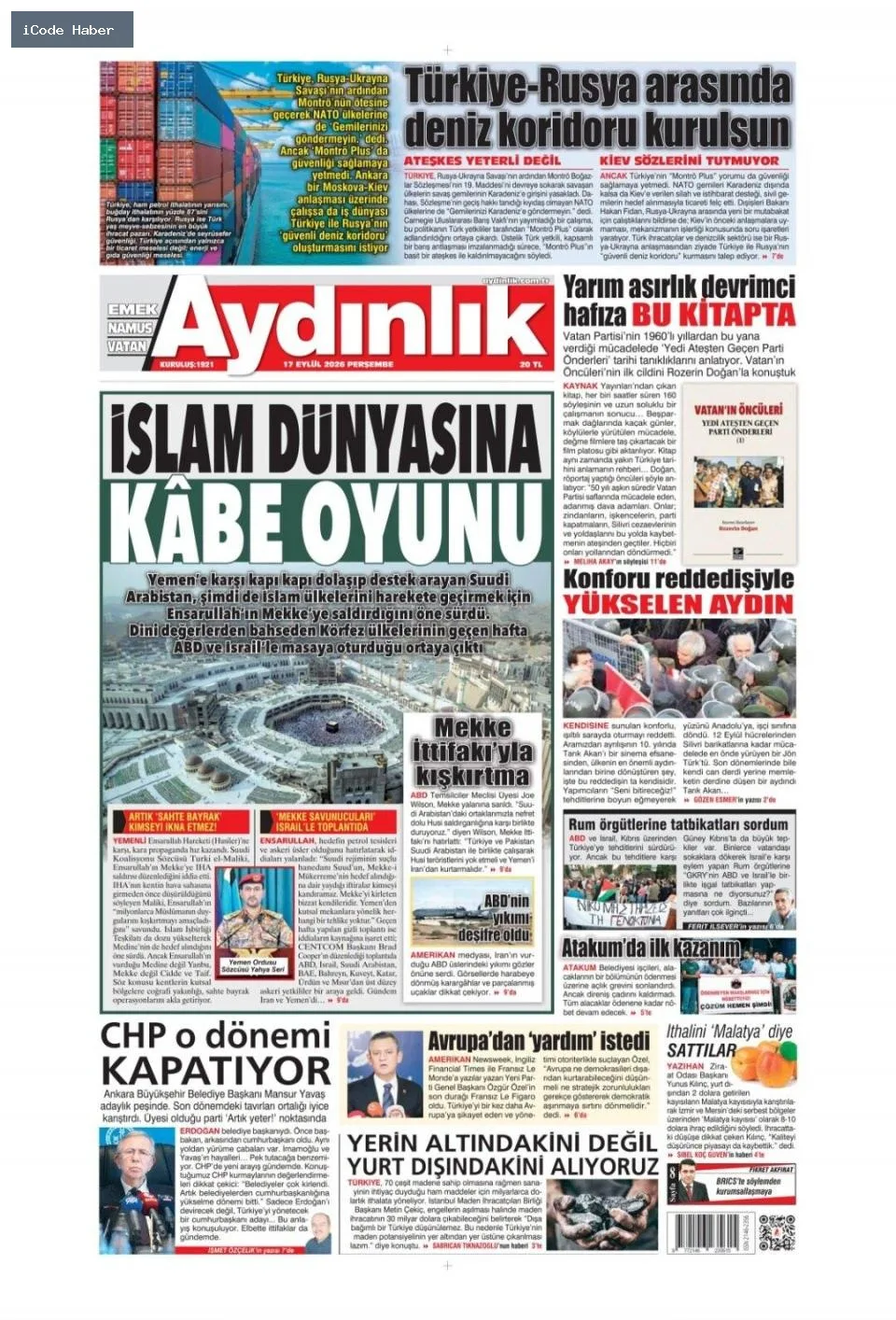 Tarladan sofraya uzanan yol bitmiyor! Vurguncuların saadet zinciri - 17 Eylül 2026 gazete manşetleri