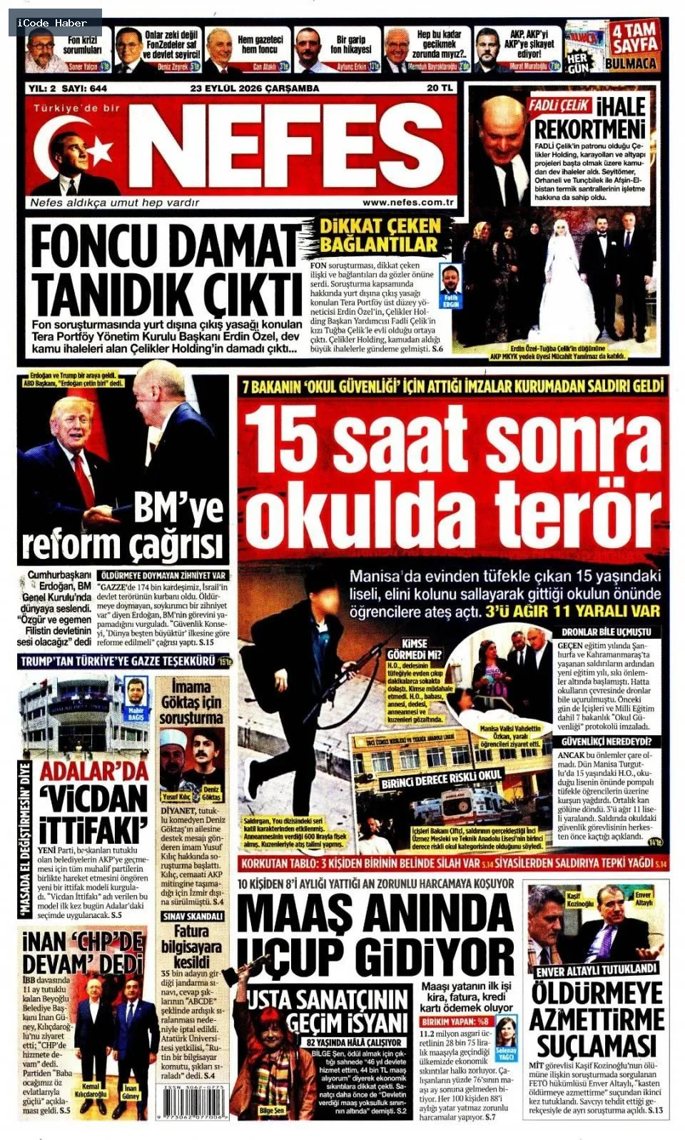 Erdoğan'dan BM'ye 5 maddelik reform teklifi - 23 Eylül 2026 gazete manşetleri