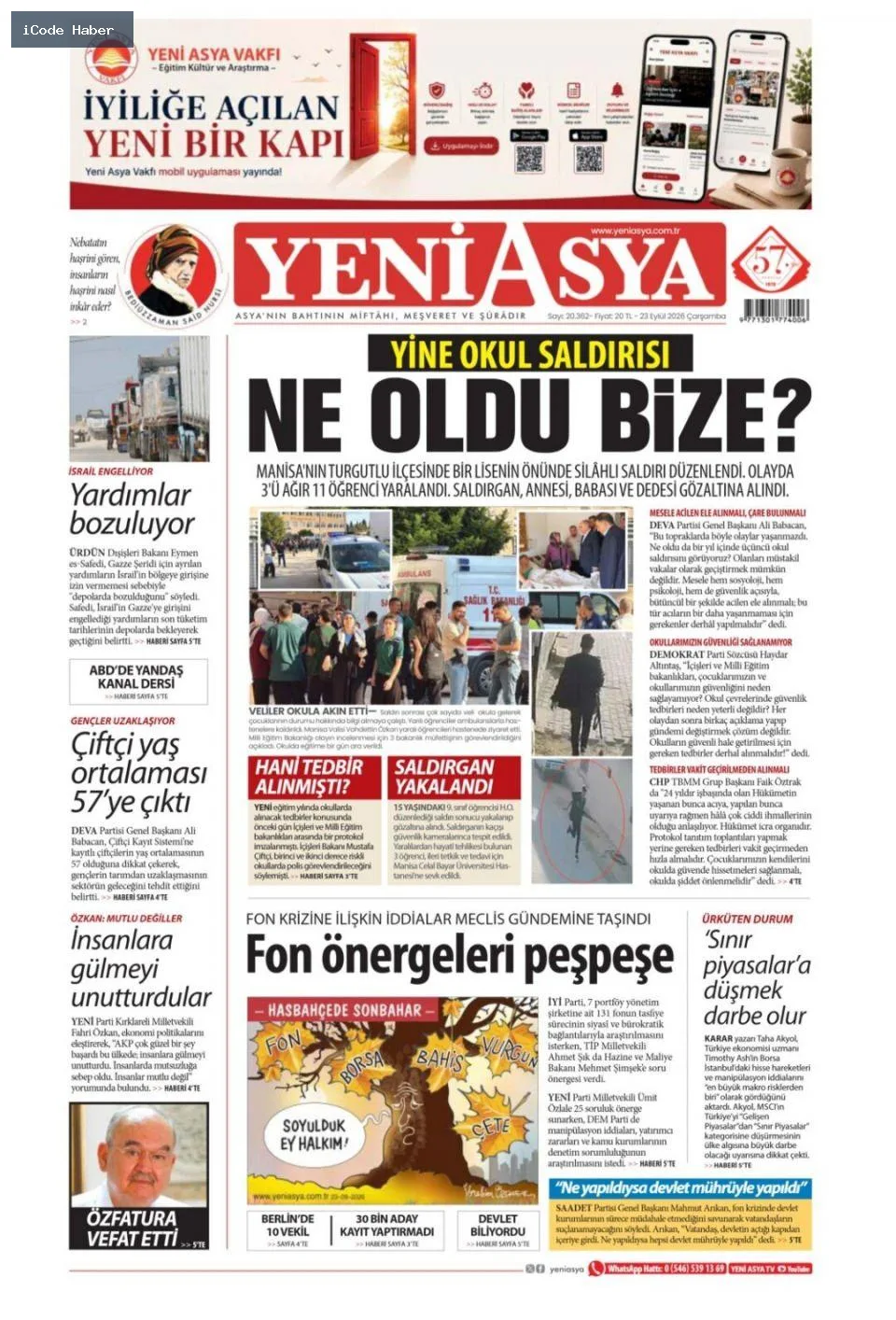 Erdoğan'dan BM'ye 5 maddelik reform teklifi - 23 Eylül 2026 gazete manşetleri