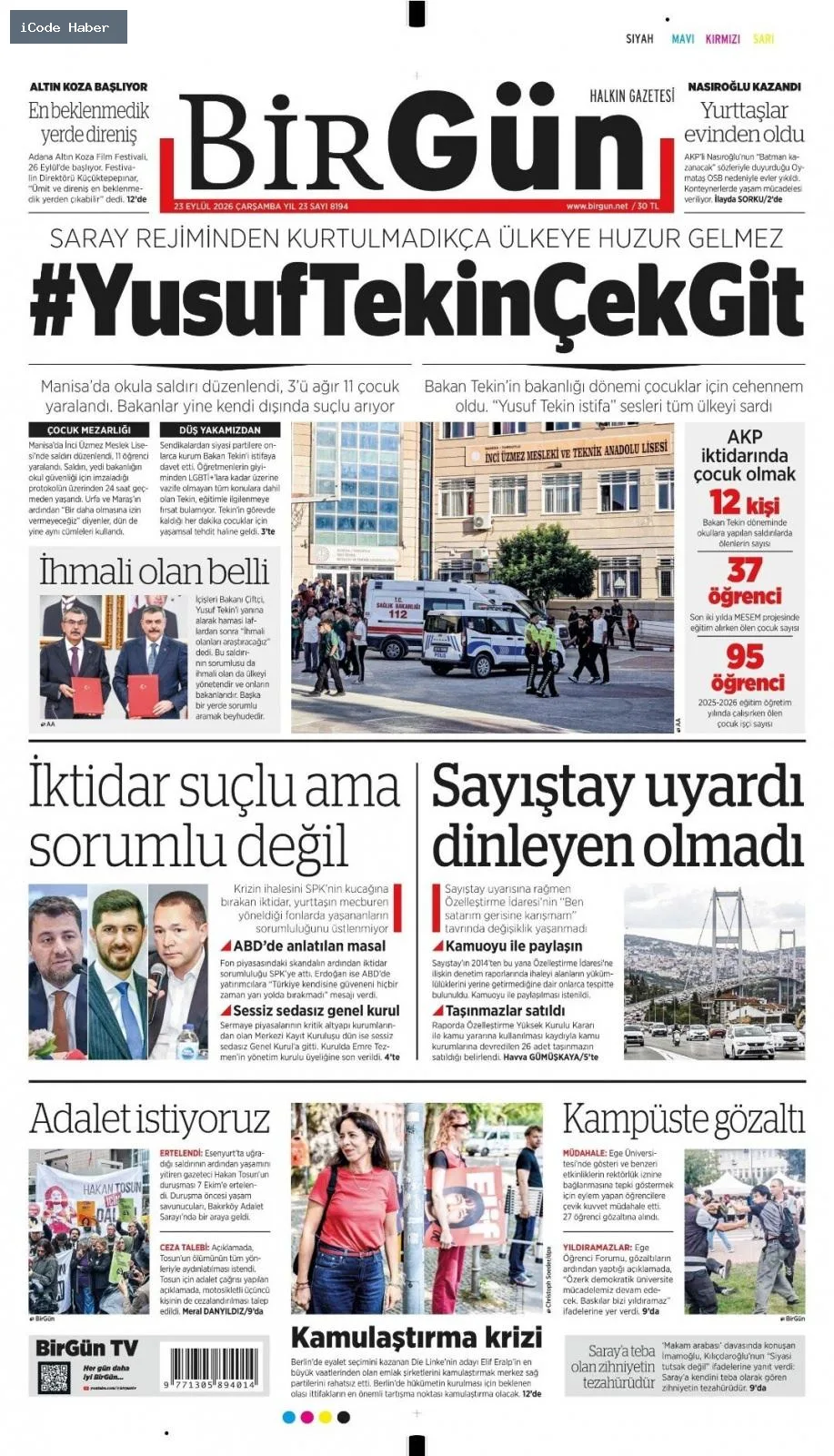 Erdoğan'dan BM'ye 5 maddelik reform teklifi - 23 Eylül 2026 gazete manşetleri