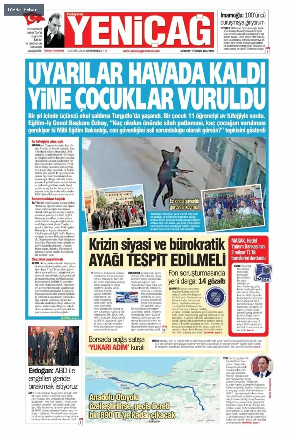 Erdoğan'dan BM'ye 5 maddelik reform teklifi - 23 Eylül 2026 gazete manşetleri