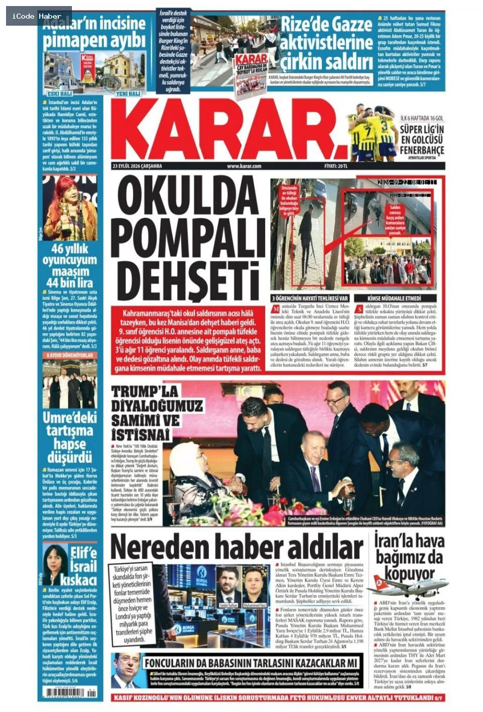 Erdoğan'dan BM'ye 5 maddelik reform teklifi - 23 Eylül 2026 gazete manşetleri