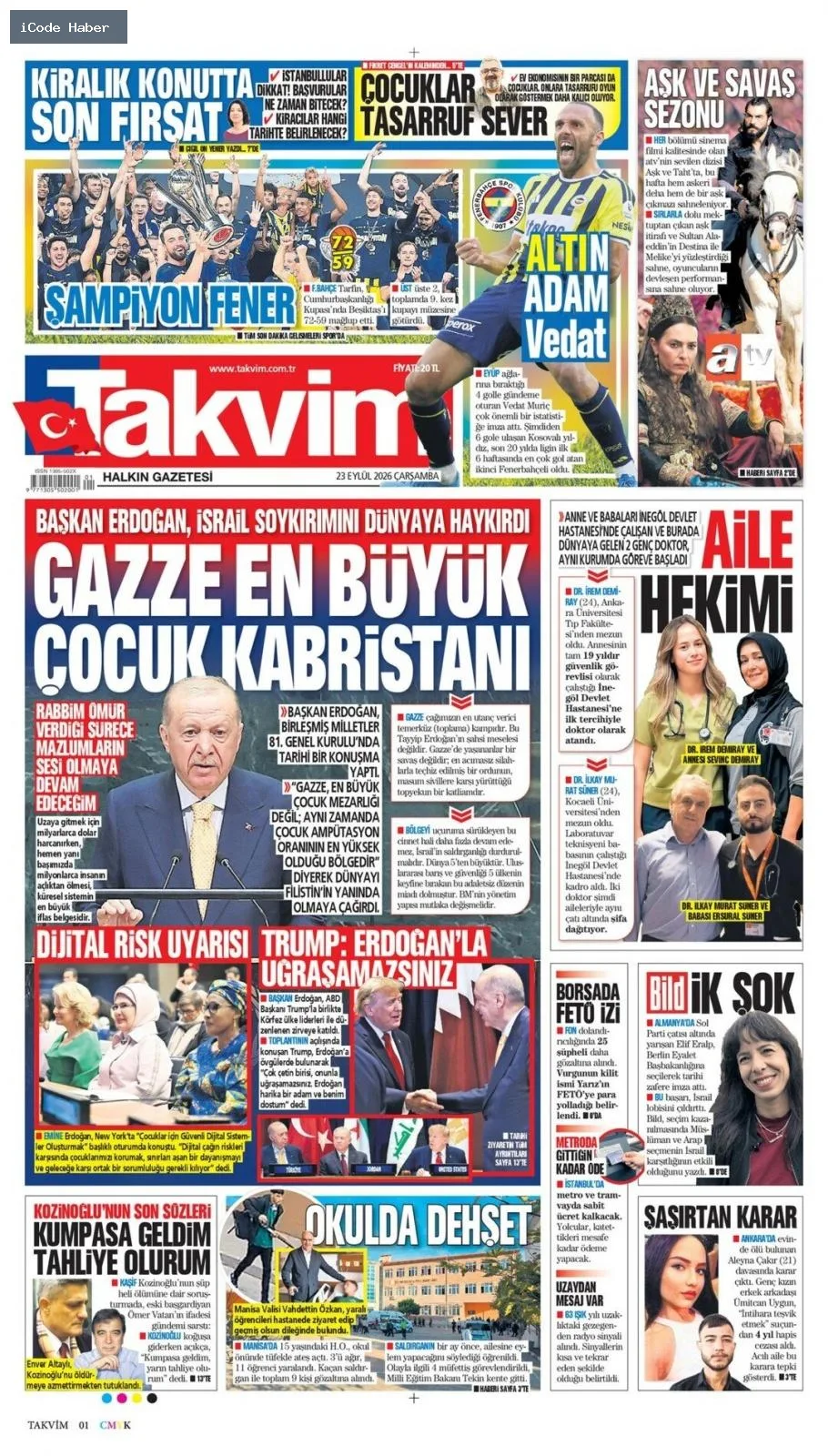 Erdoğan'dan BM'ye 5 maddelik reform teklifi - 23 Eylül 2026 gazete manşetleri