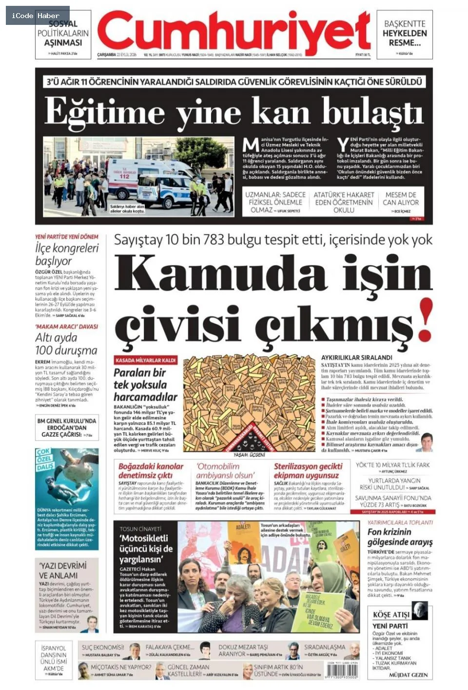 Erdoğan'dan BM'ye 5 maddelik reform teklifi - 23 Eylül 2026 gazete manşetleri