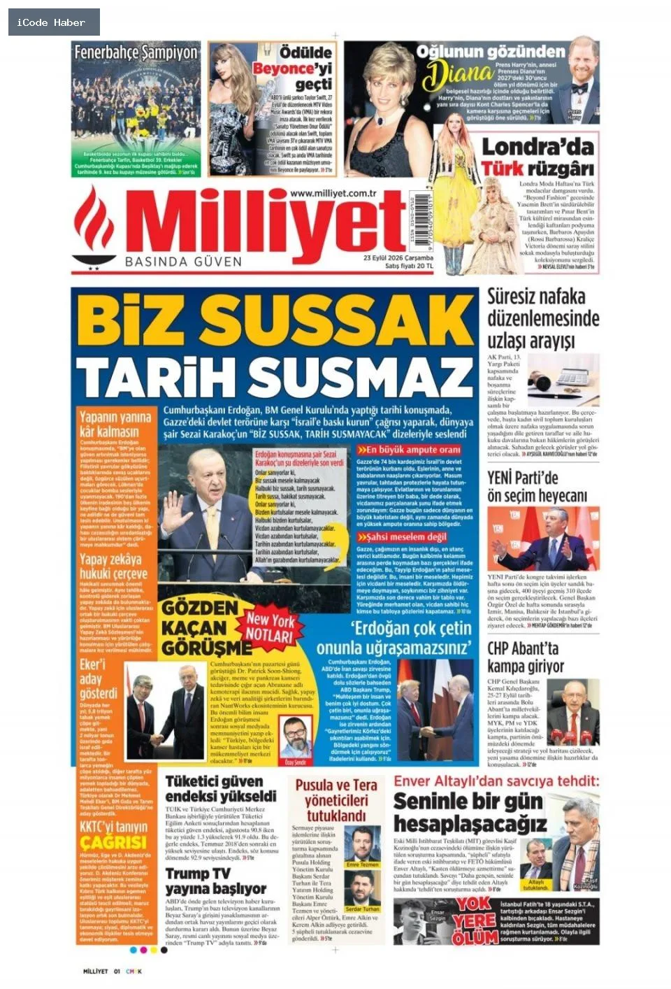 Erdoğan'dan BM'ye 5 maddelik reform teklifi - 23 Eylül 2026 gazete manşetleri