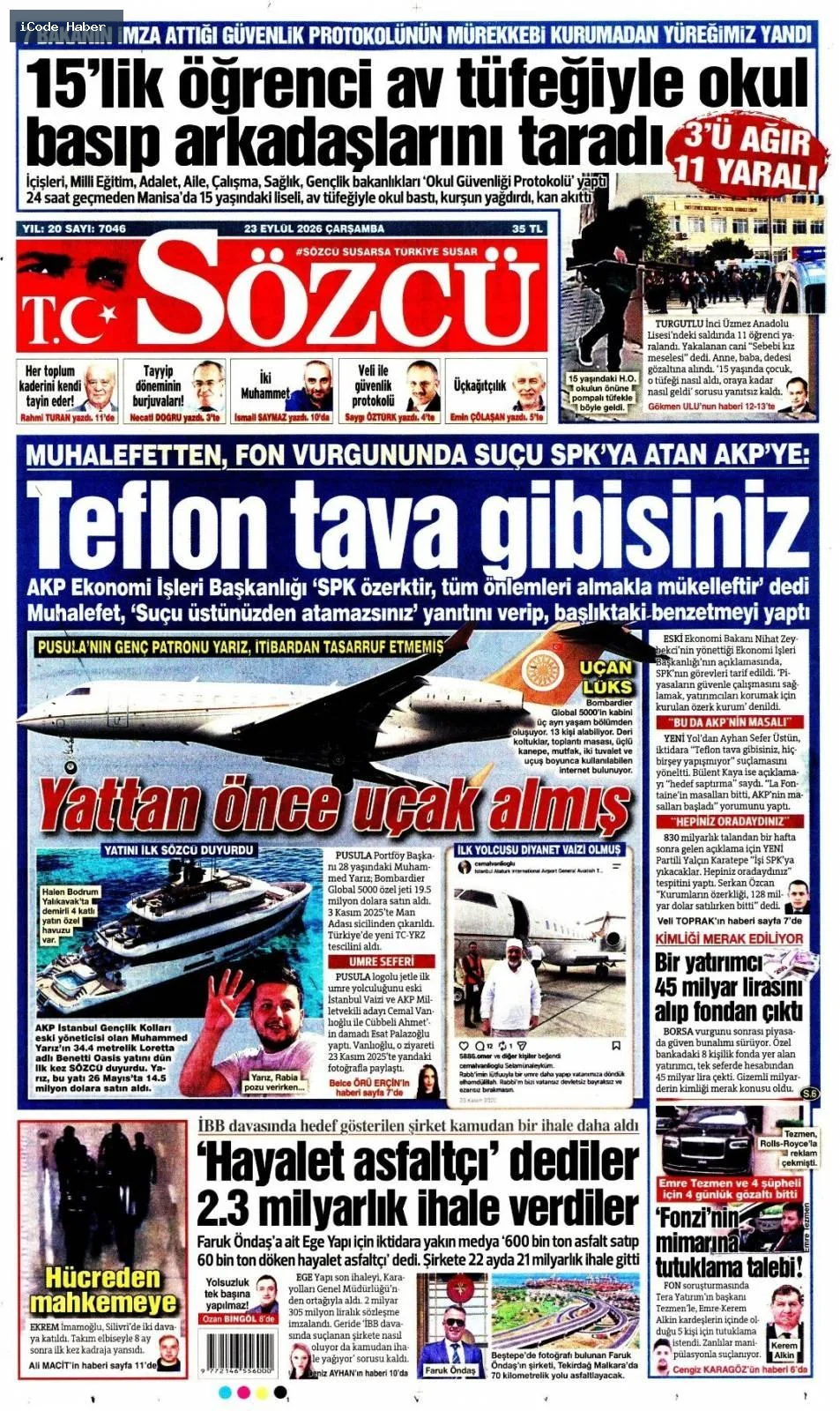 Erdoğan'dan BM'ye 5 maddelik reform teklifi - 23 Eylül 2026 gazete manşetleri