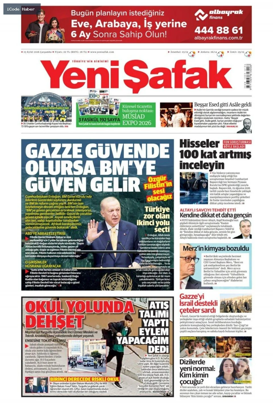 Erdoğan'dan BM'ye 5 maddelik reform teklifi - 23 Eylül 2026 gazete manşetleri