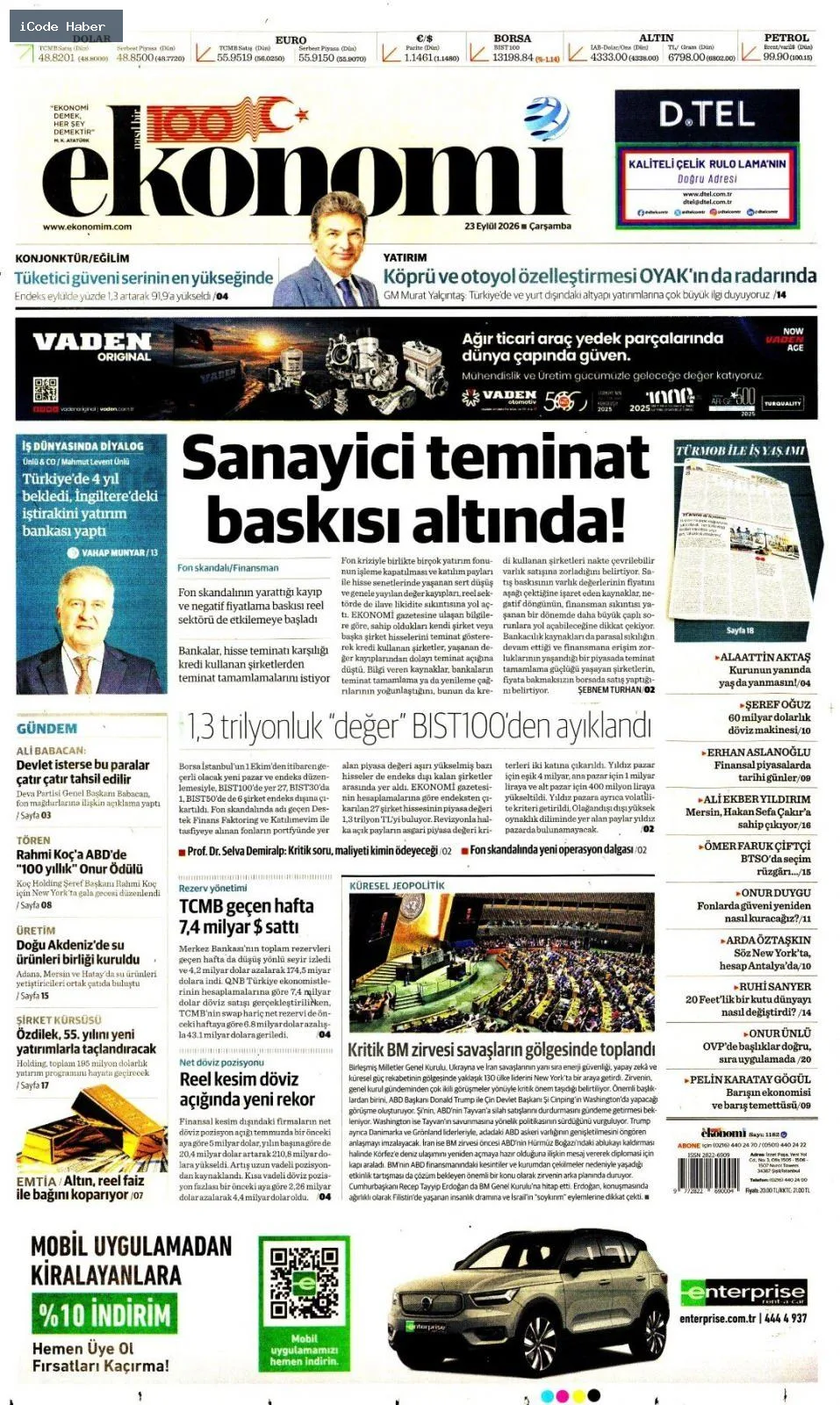 Erdoğan'dan BM'ye 5 maddelik reform teklifi - 23 Eylül 2026 gazete manşetleri